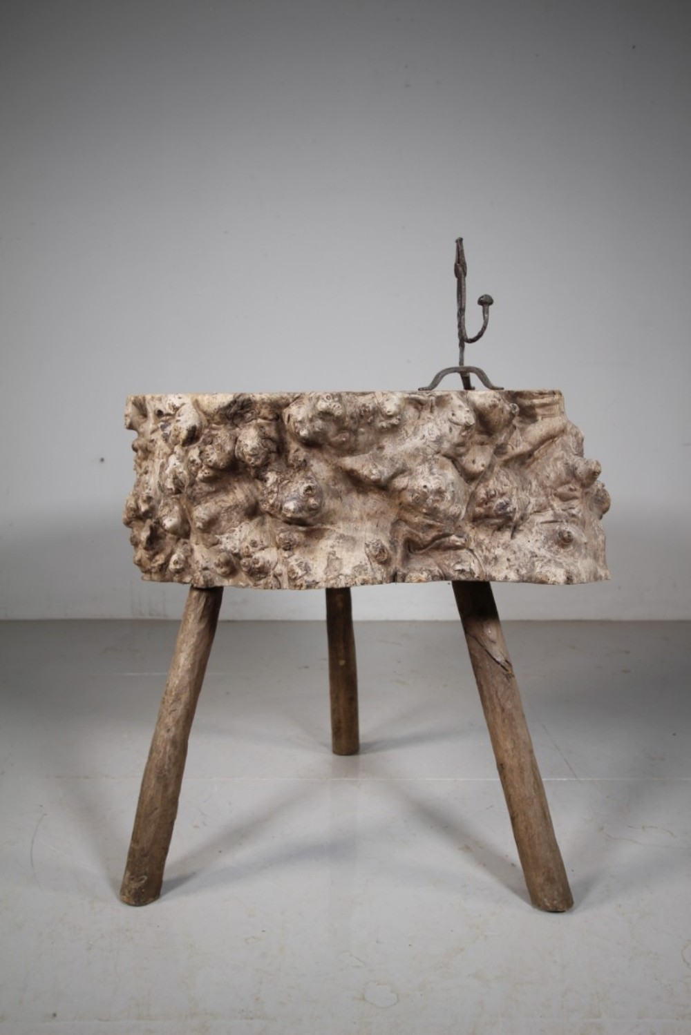 19th Century Antique  Primitive Burr Wood Side Table