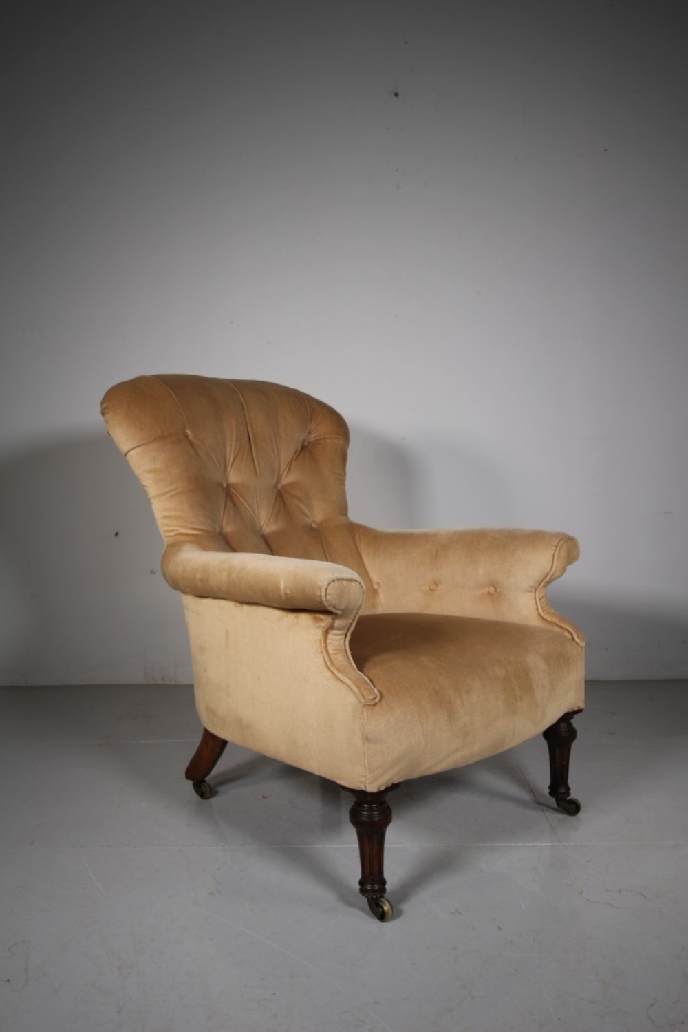 Deep Seated English Antique Upholstered Armchair 