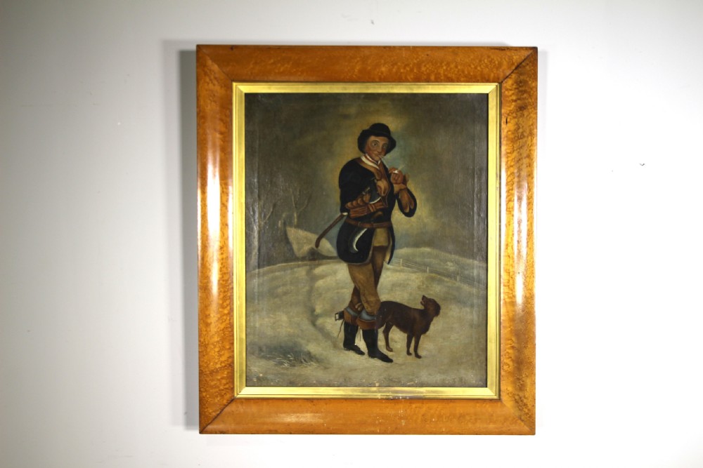 
Large 19th Century Antique Country Scene Oil Painting in Maple Frame