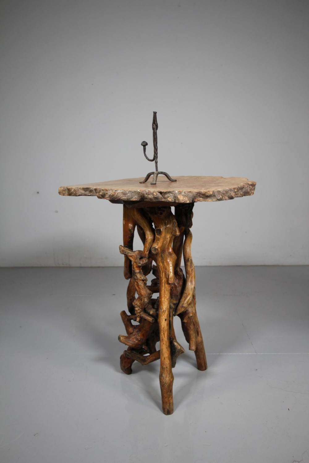 Fabulous Rustic Grotto Antique Side Table with Burr Top