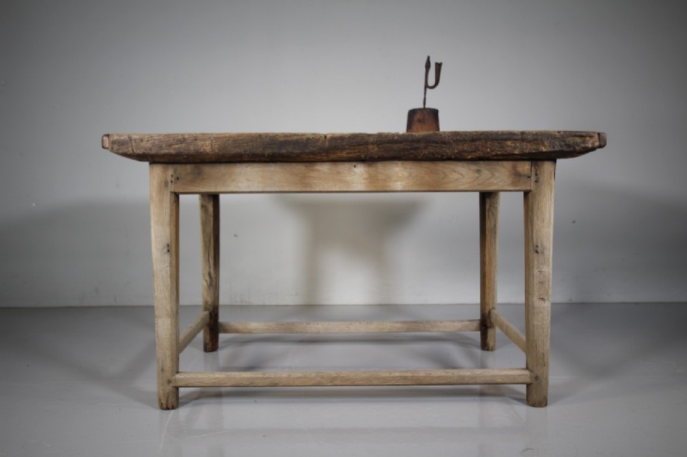 17th Century English Antique Oak Slab Top Table 