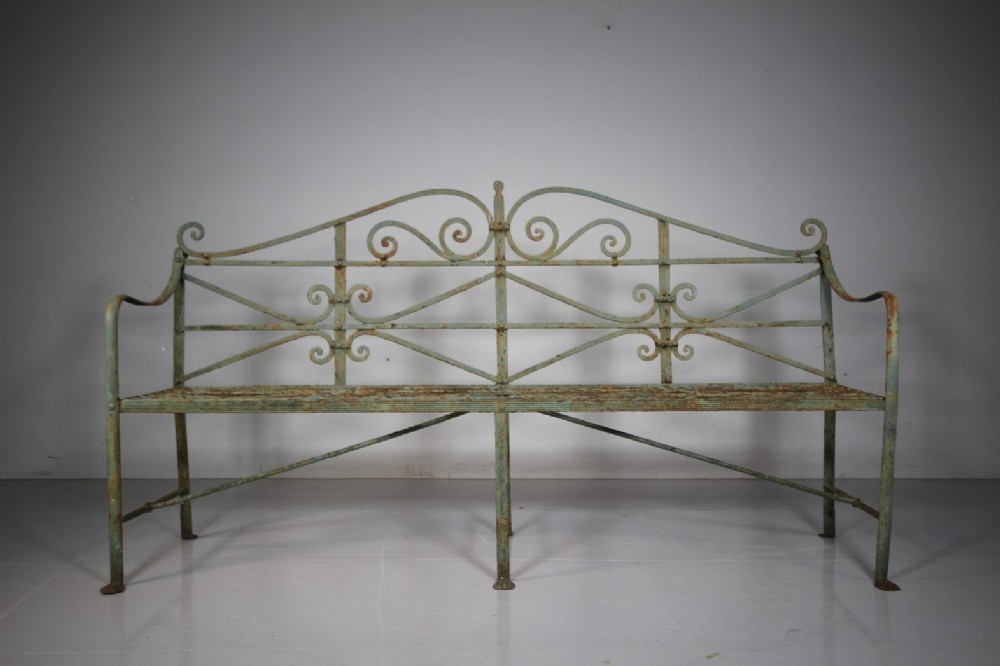English Regency Antique Wrought Iron Reeded Garden Bench – Best Model 