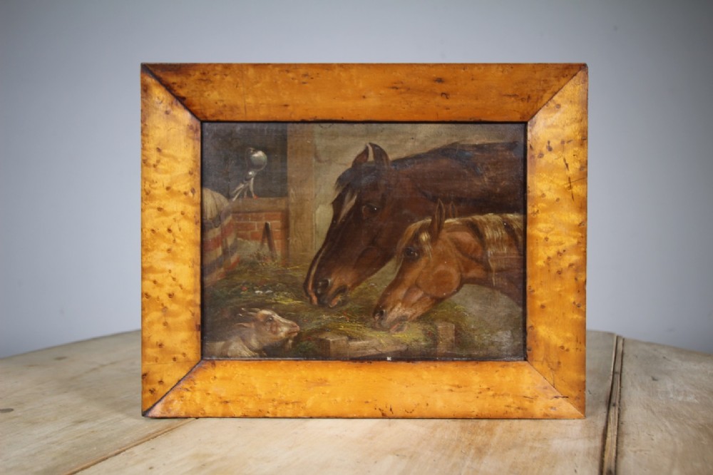 English 19th Century Antique Racehorses Oil Painting