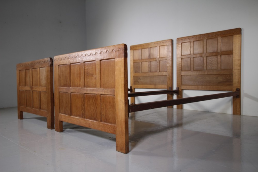 Pair of 1930’s Mouseman Adzed Oak Single Beds
