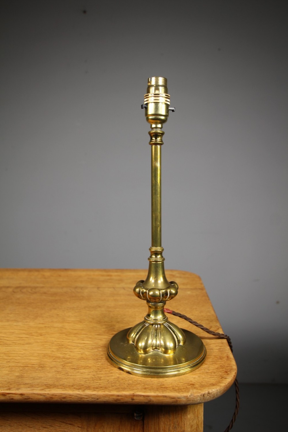 English Edwardian Antique Brass Table Lamp – Stamped 
