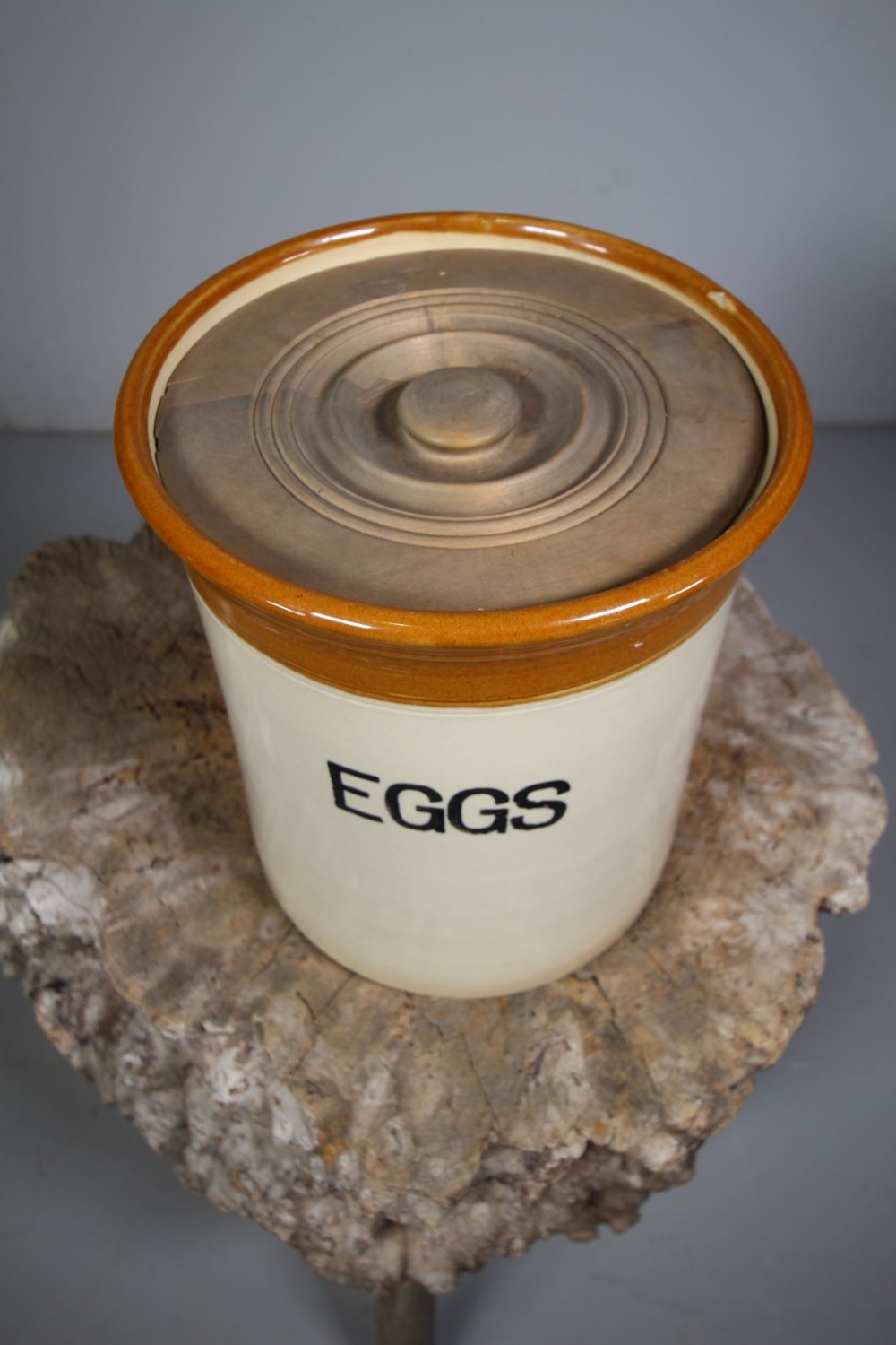 English Edwardian Antique Pottery Egg Crock & Lid