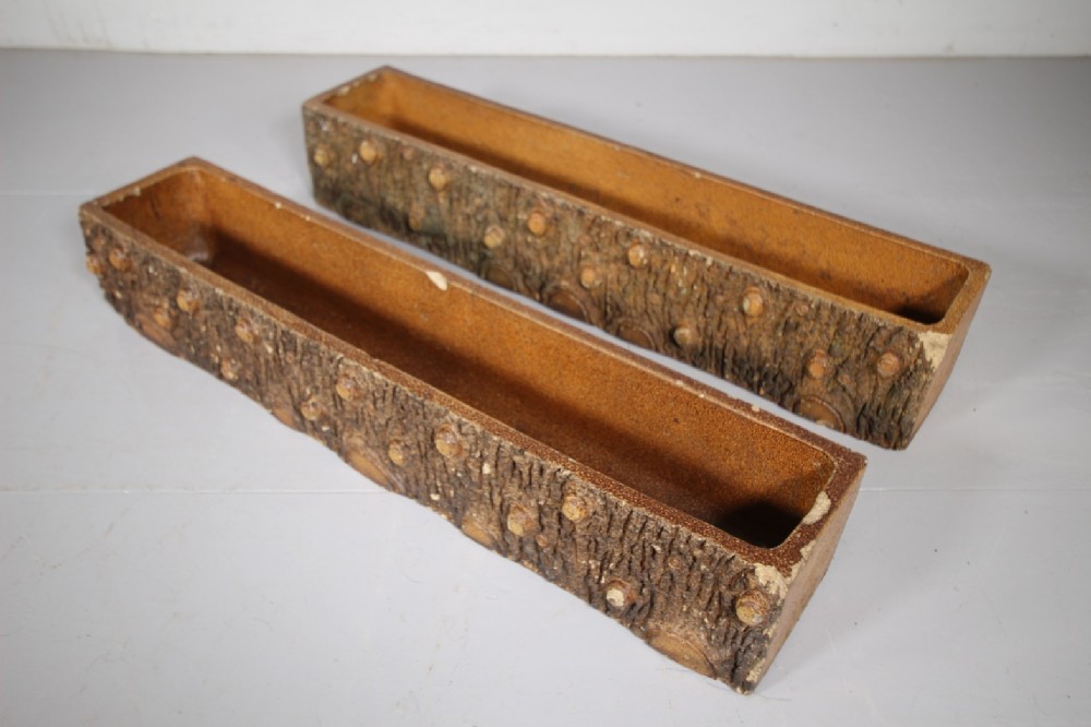 Pair of Wonderful English Antique Faux Wood Terracotta Window Troughs 