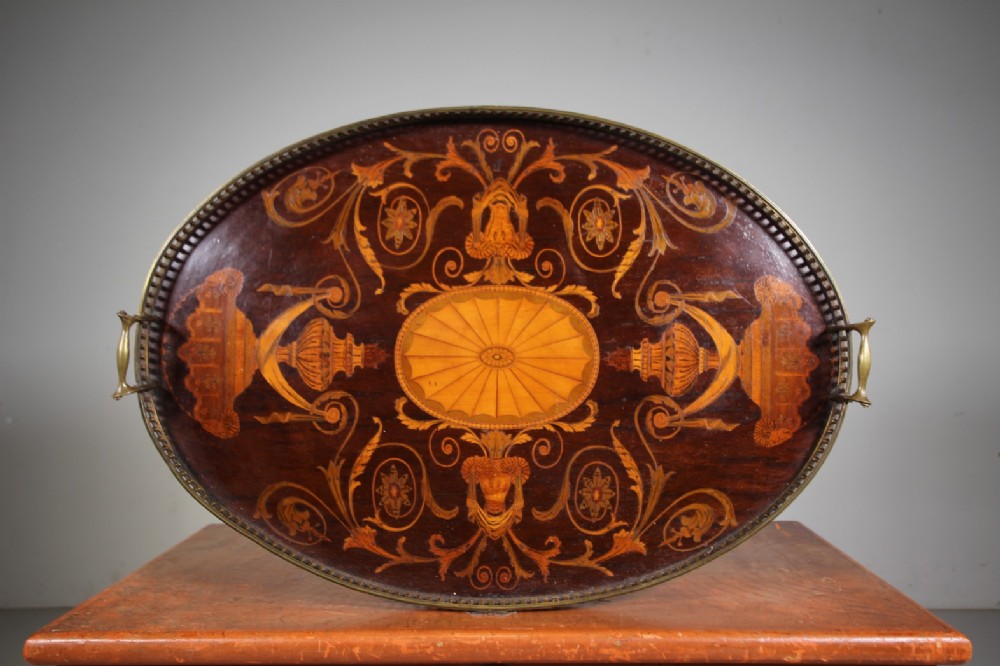 Beautiful Finely Inlaid English Antique 19th Century Tray 
