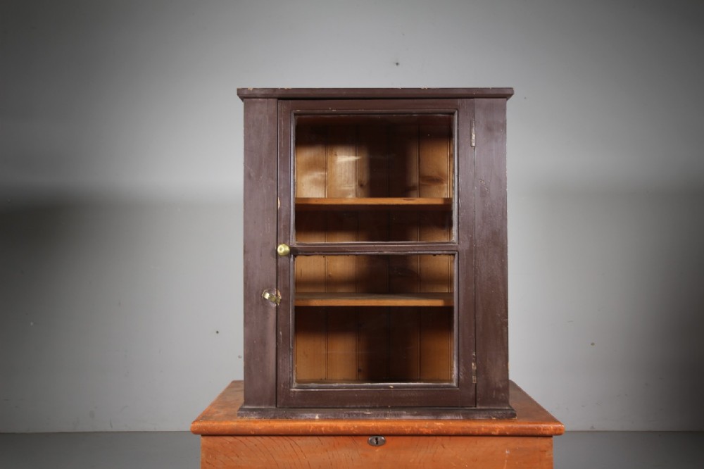 English Original Painted Pine Antique Wall Cupboard 