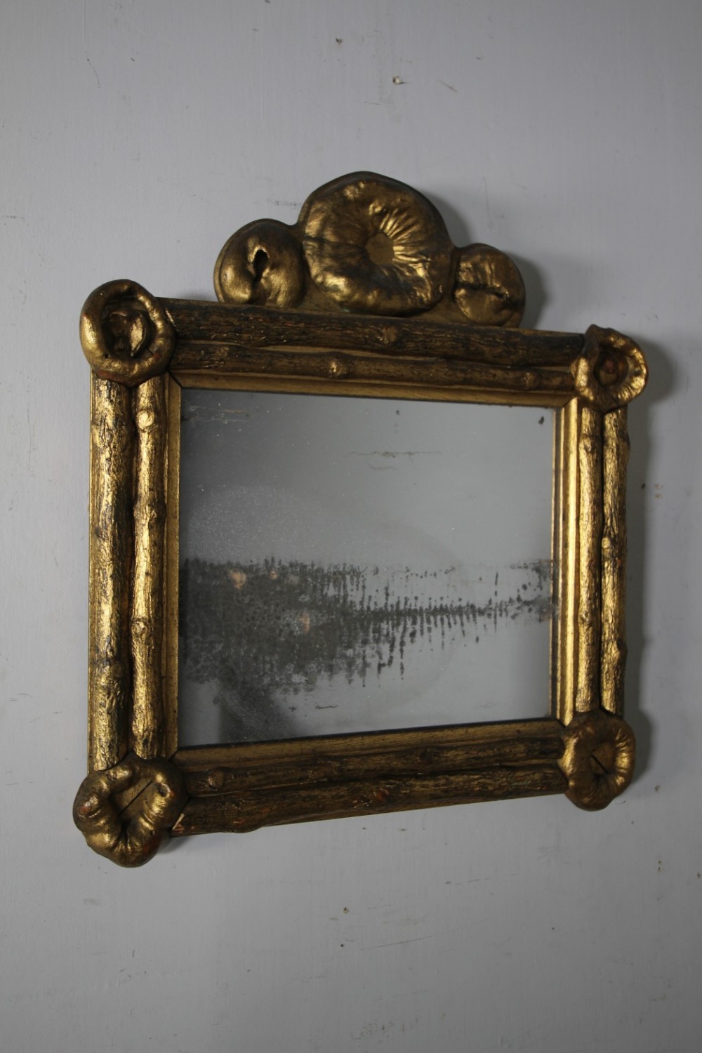 Unusual Grottoesque Antique Gilt Wall Mirror