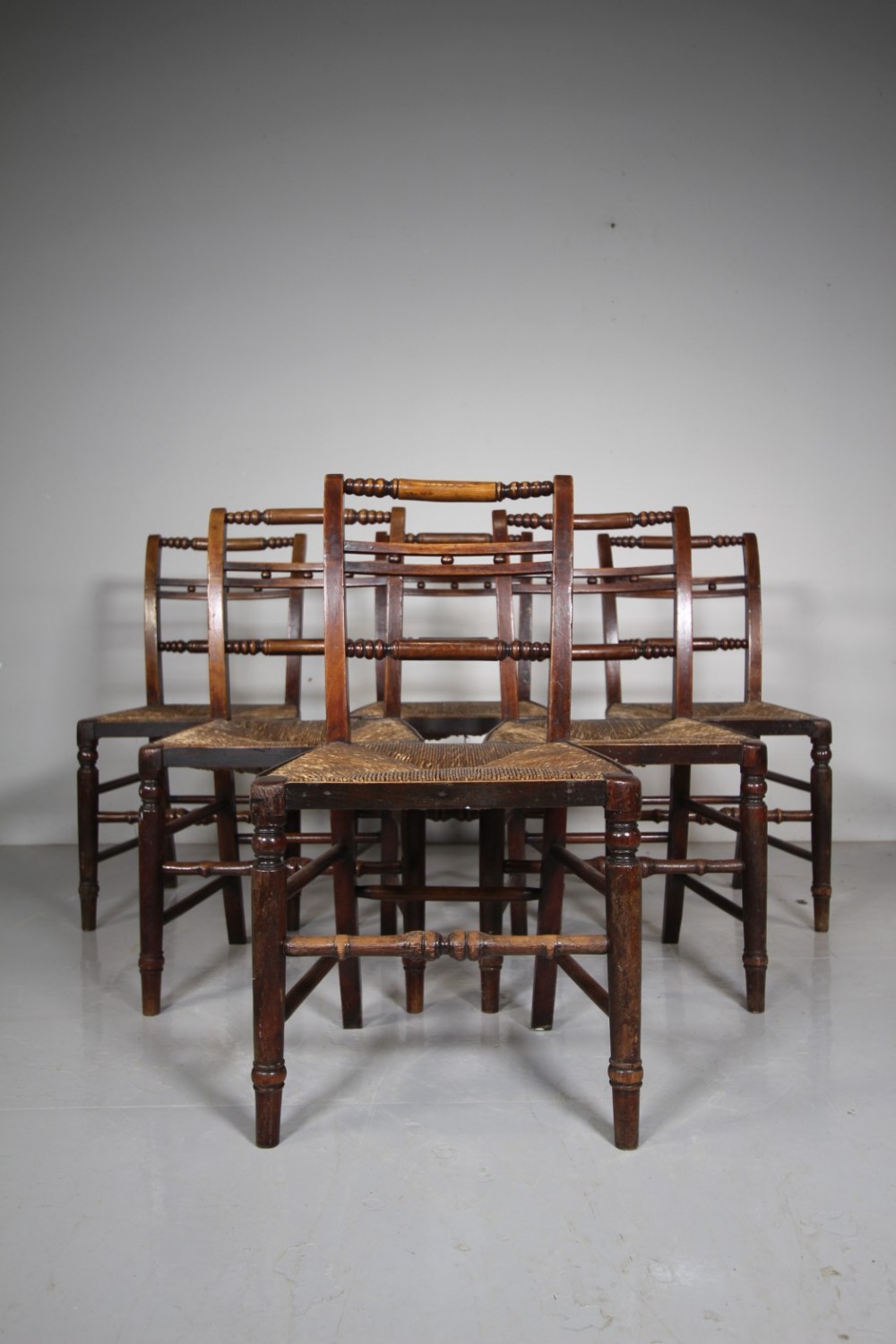 Set of Six English Antique Fruitwood Dining Chairs