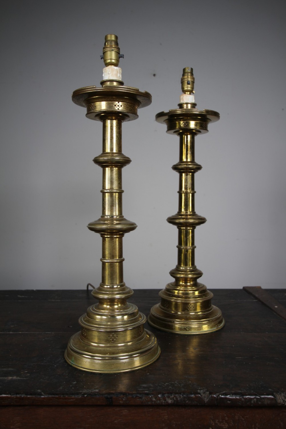 Tall Pair of English 19th Century Antique Castellated Table Lamps