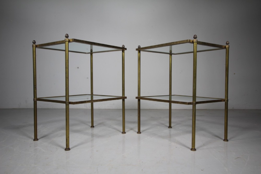Pair of English Quality Low Brass & Glass Side Tables 