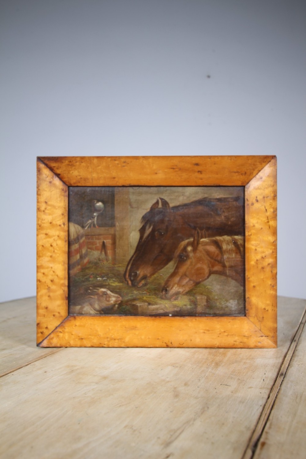 English 19th Century Antique Racehorses Oil Painting 