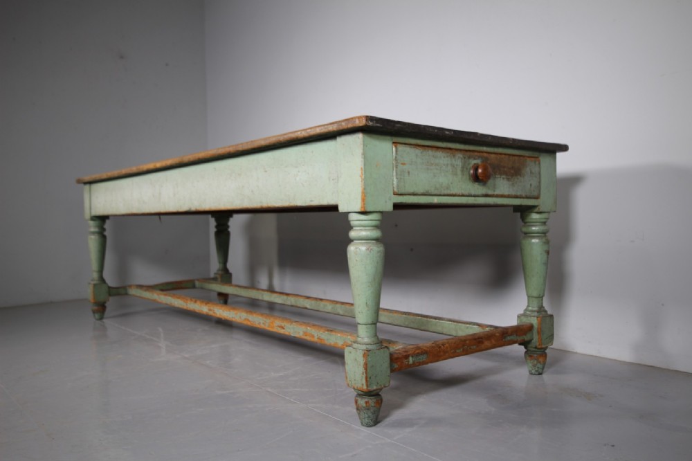 English 19th Century Antique Kitchen Dining Table in Original Paint