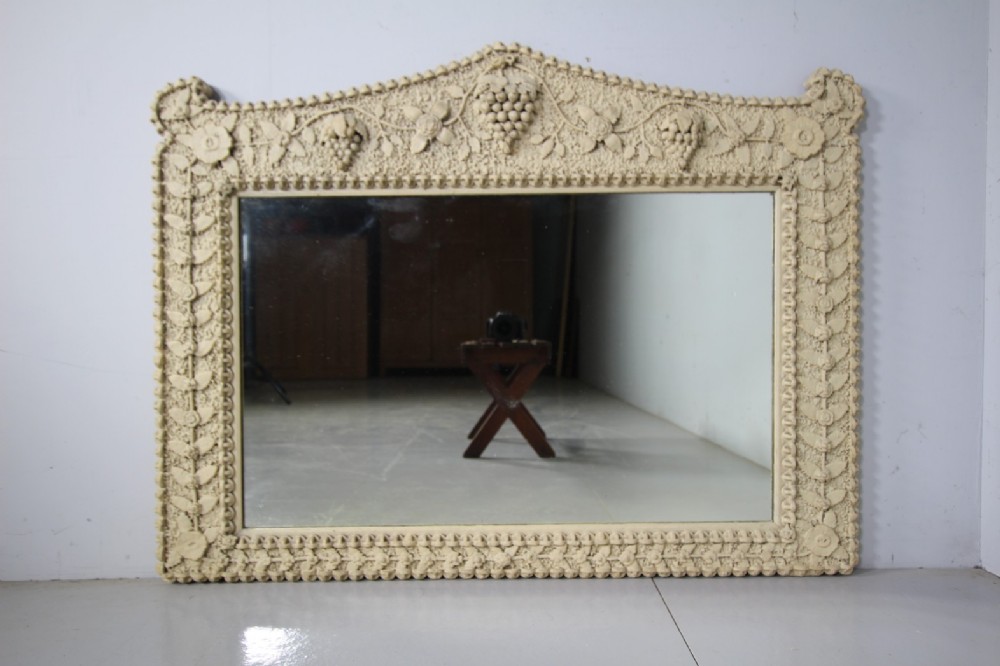 Rare Large Antique Cork Tramp Art Wall Mirror 