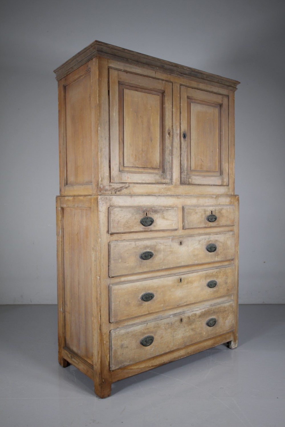Georgian Cumbrian Antique Linen Press Cupboard in Original Cream Paint