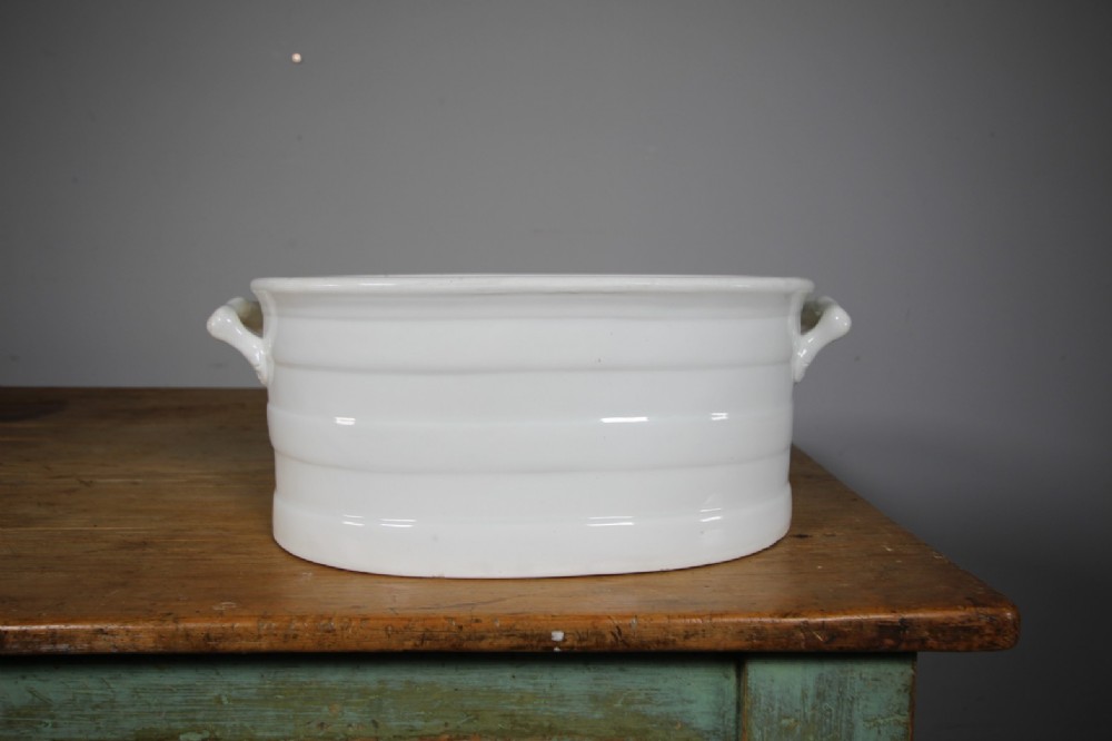 Large 19th Century English Antique Creamware Banded Footbath