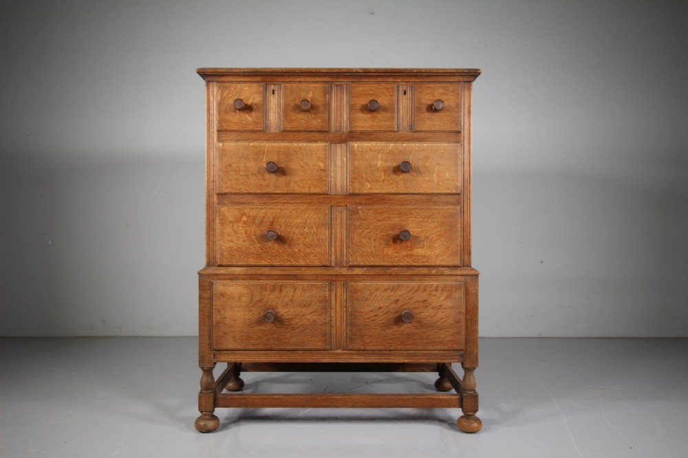 Heals Antique Oak Chest of Drawers on Stand – Labelled 