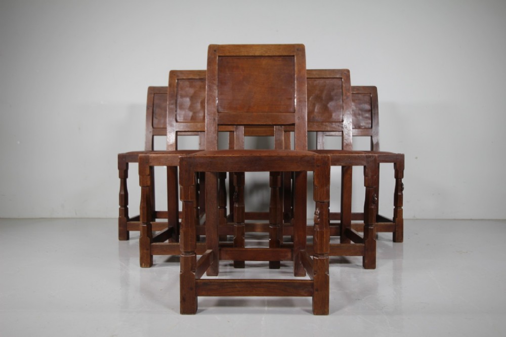 Wonderful Set of Six 1930's Mouseman Oak Dining Chairs 