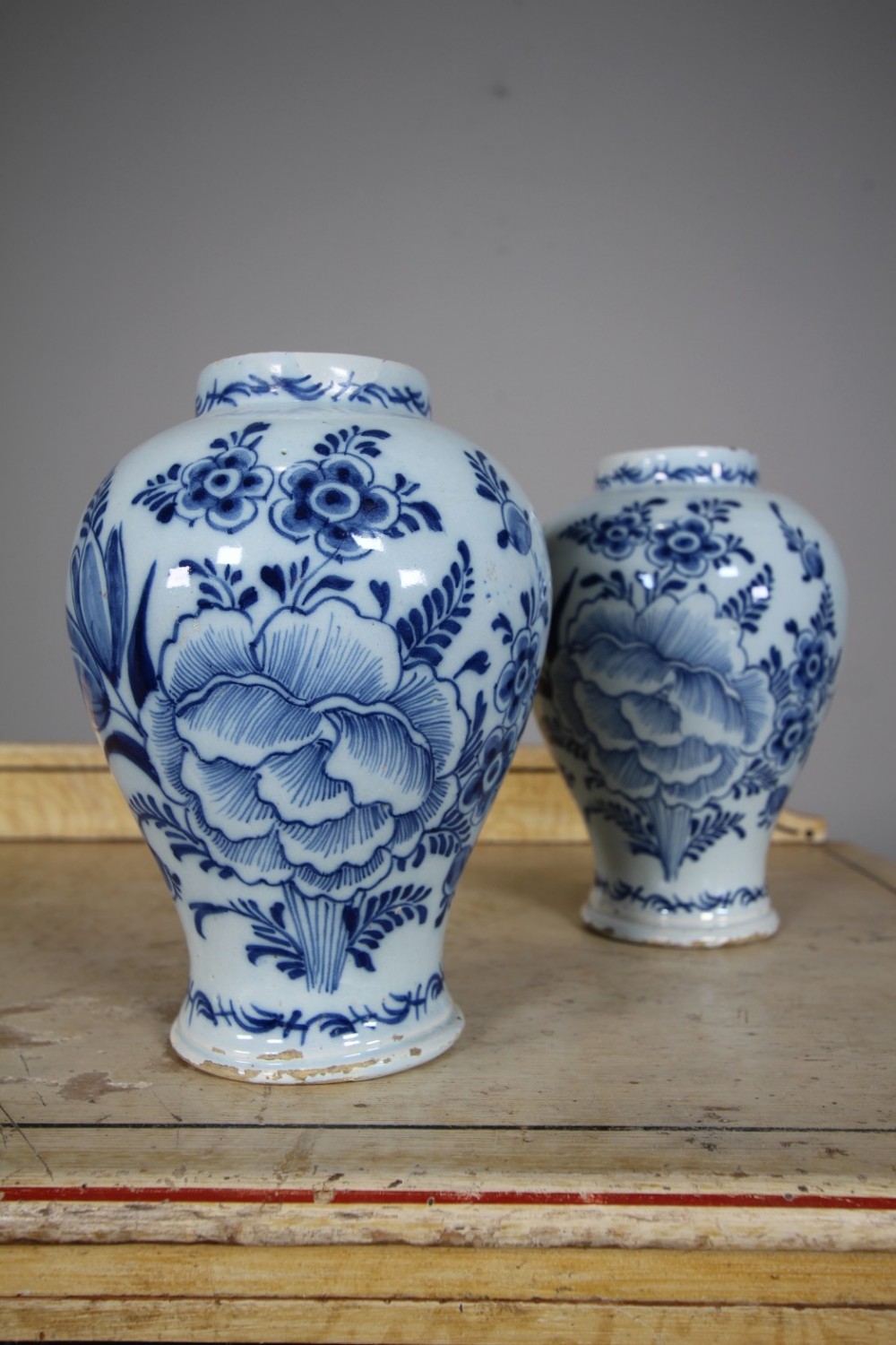 Pair of 18th Century Antique Blue & White Delft Jars