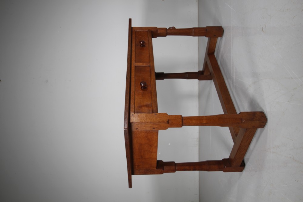 Rare 1930's Bespoke Adzed Mouseman Oak Table View VIII