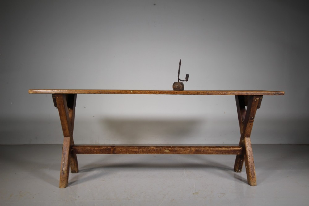 Early 19th Century Antique Pine X Frame Dining Table