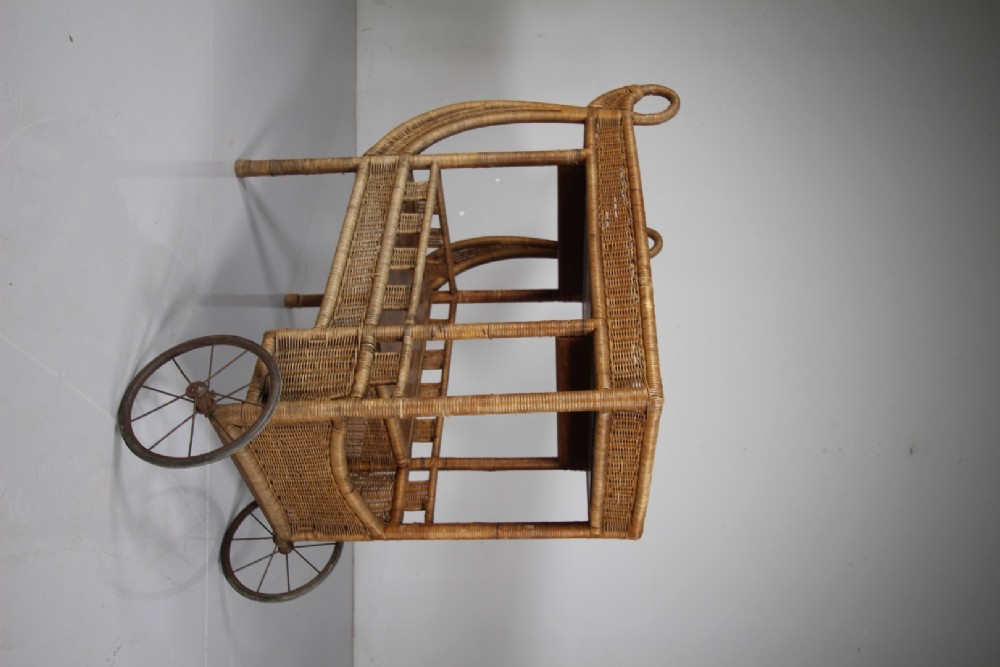 Amazing Very Rare 1920's Dryad Woven Wicker Drinks Trolley View III