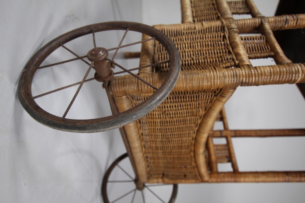 Amazing Very Rare 1920's Dryad Woven Wicker Drinks Trolley View IV