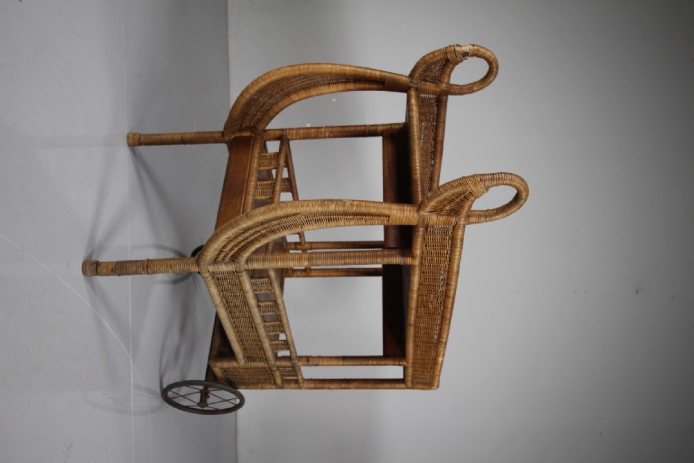 Amazing Very Rare 1920's Dryad Woven Wicker Drinks Trolley View V