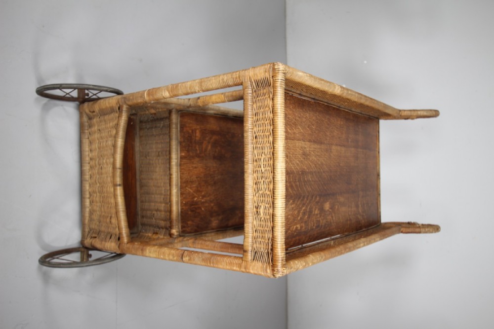 Amazing Very Rare 1920's Dryad Woven Wicker Drinks Trolley View VII