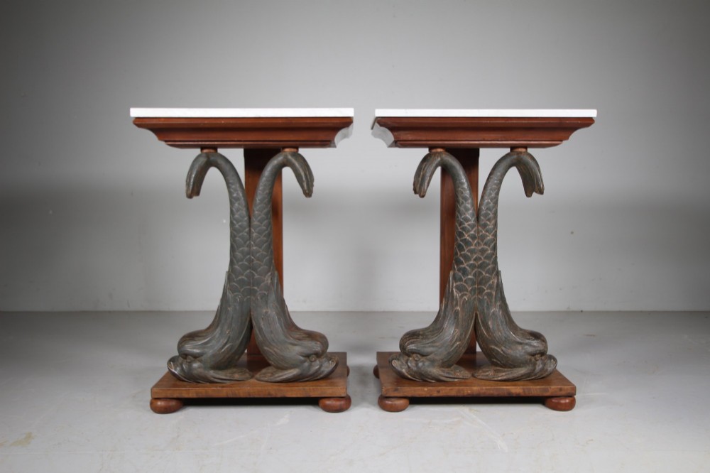 English 19th Century Pair of Antique Cast Iron Dolphin Side Tables View VI