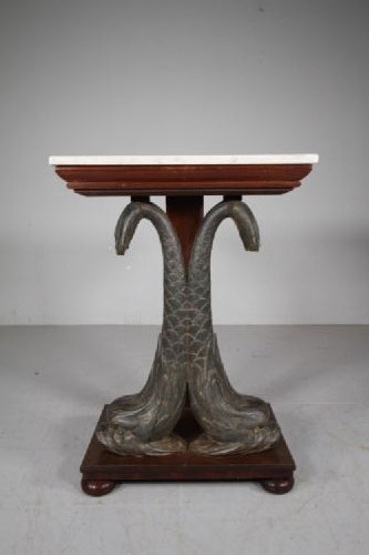 Amazing Regency Pair of Antique Cast Iron Dolphin Side Tables View III