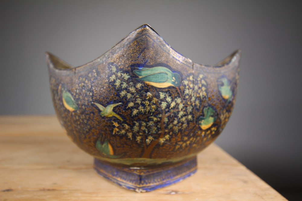 Lovely Shaped Antique Kashmiri Kingfisher Bowl View IV