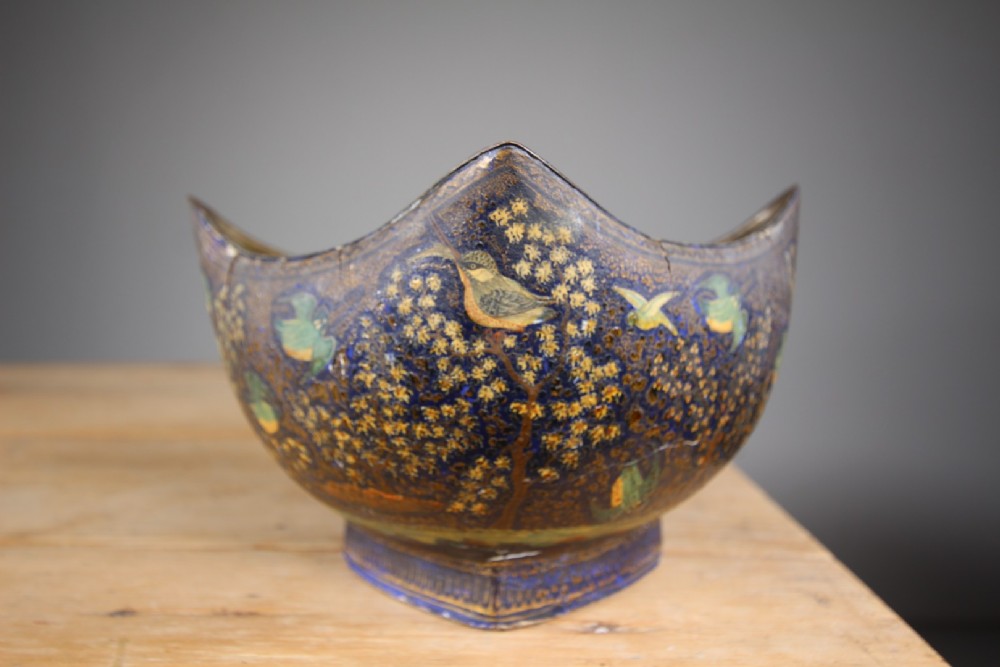 Lovely Shaped Antique Kashmiri Kingfisher Bowl View V