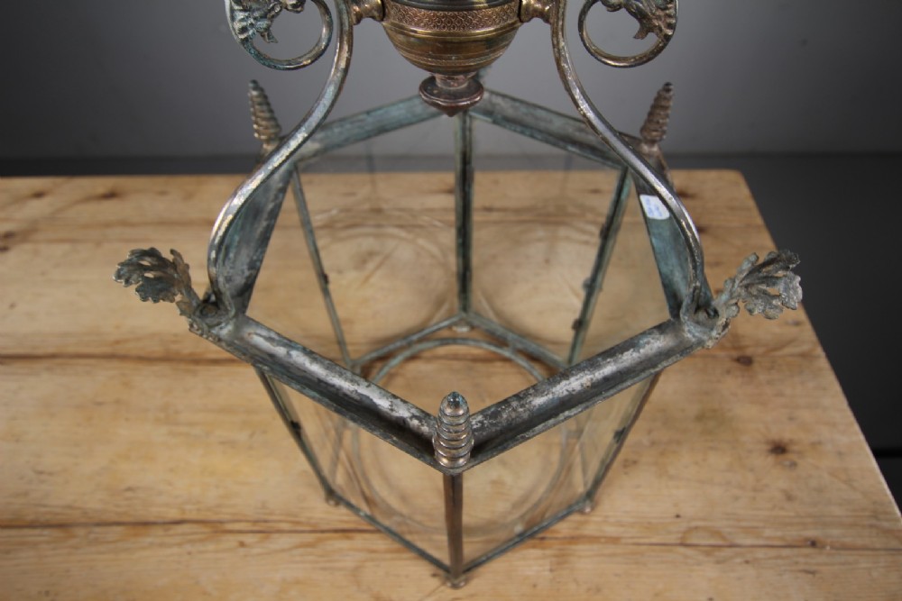 Beautiful English 18th Century Antique Bronze Hall Lantern View VI
