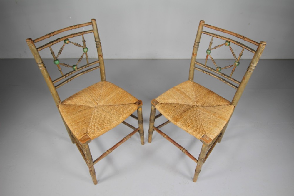 Regency English Pair of Painted & Simulated Bamboo Antique Side Chairs View III