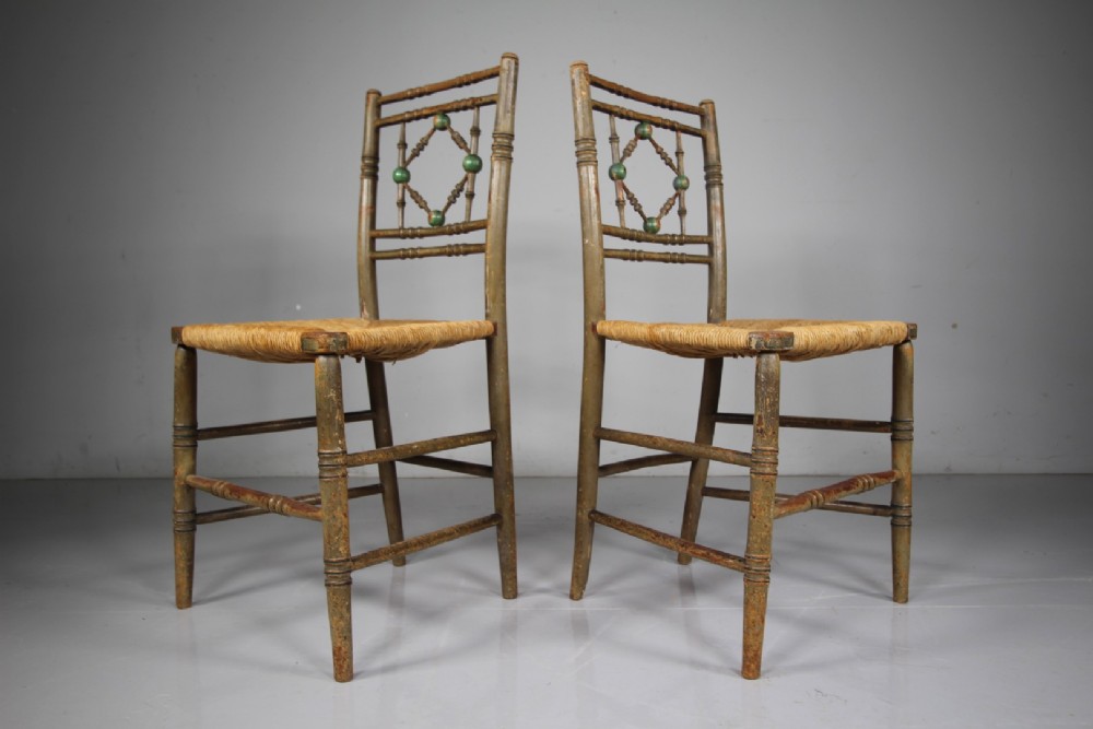 Regency English Pair of Painted & Simulated Bamboo Antique Side Chairs View IV