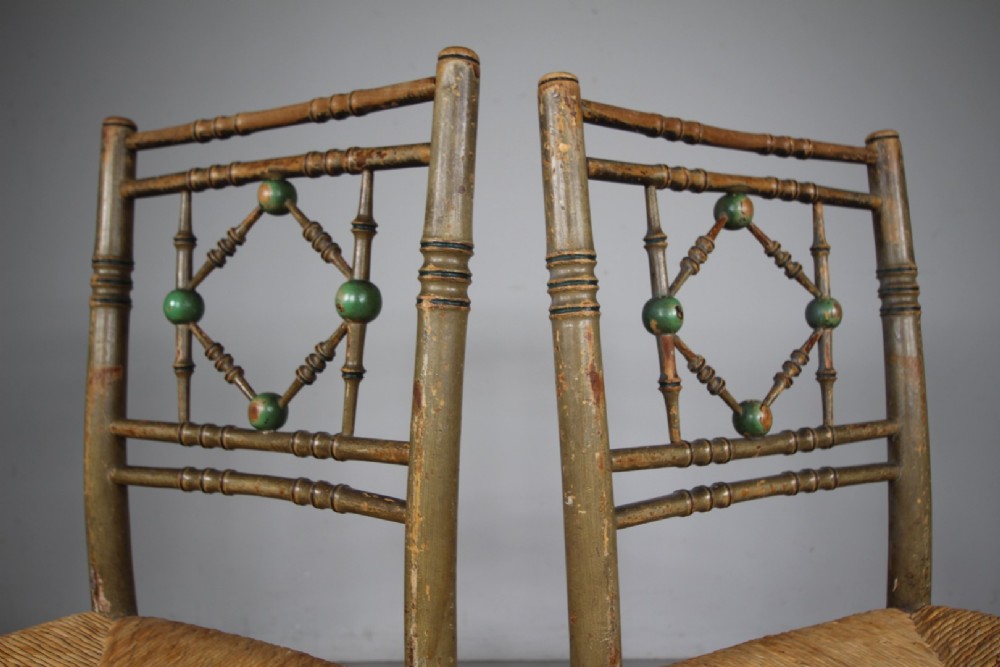 Regency English Pair of Painted & Simulated Bamboo Antique Side Chairs View V