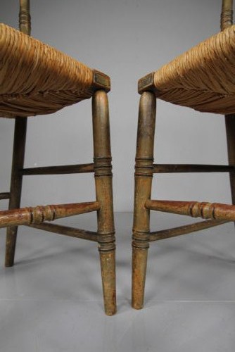 Regency English Pair of Painted & Simulated Bamboo Antique Side Chairs View II