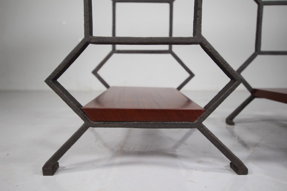 Pair of Antique Iron & Mahogany Bedside Tables View II