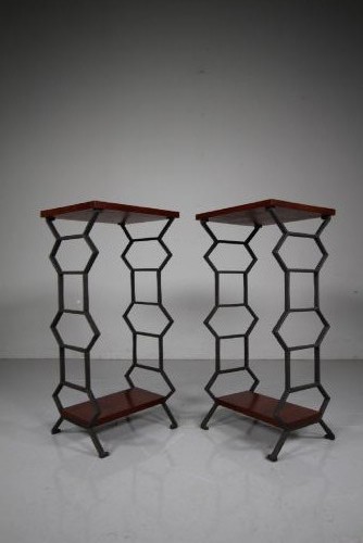 Pair of Antique Iron & Mahogany Bedside Tables View III