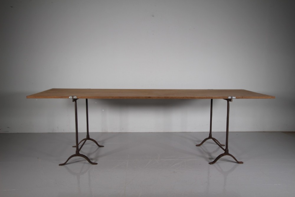 Large 19th Century English Antique Trestle Dining Table with Single Piece Top