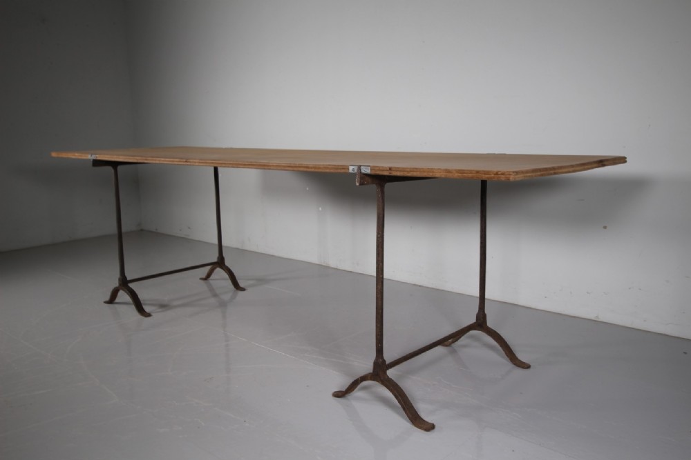 Large 19th Century English Antique Trestle Dining Table with Single Piece Top View VI