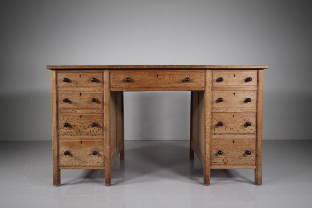 Superb Heals of London Edwardian Antique Oak Pedestal Desk - Labelled