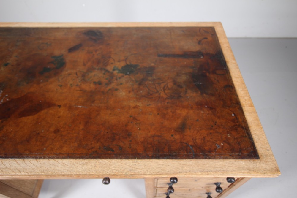 Superb Heals of London Edwardian Antique Oak Pedestal Desk - Labelled View VI