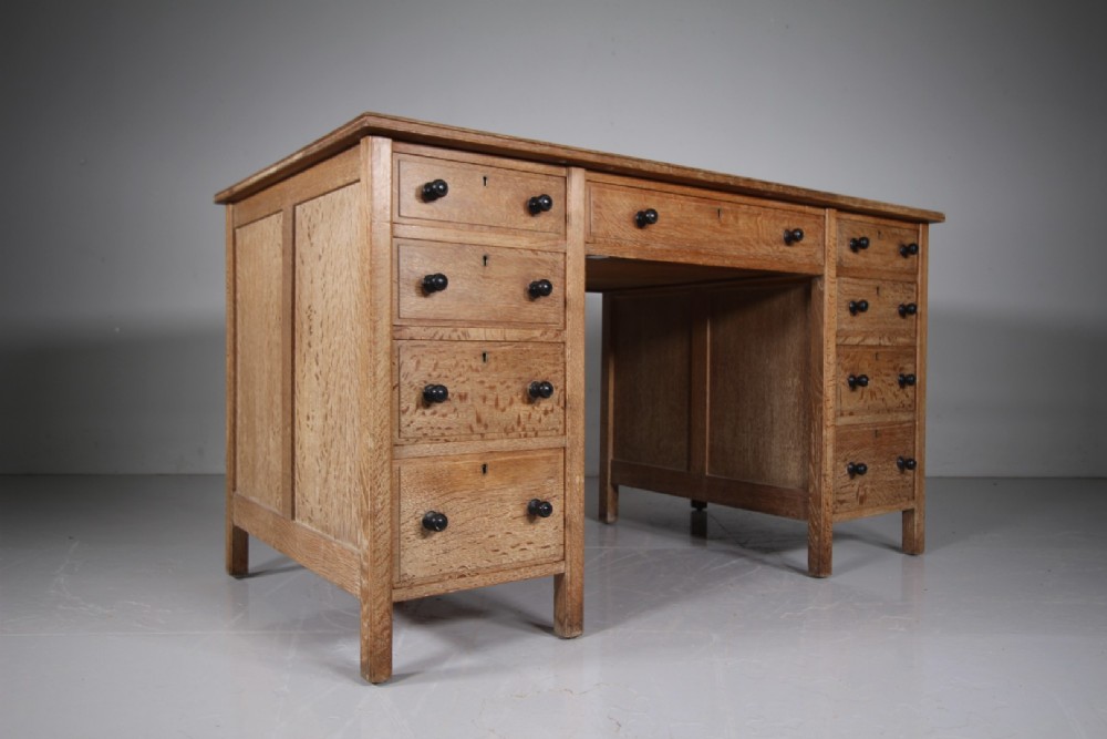 Superb Heals of London Edwardian Antique Oak Pedestal Desk - Labelled View VIII