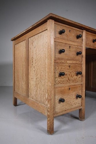 Superb Heals of London Edwardian Antique Oak Pedestal Desk - Labelled View IX