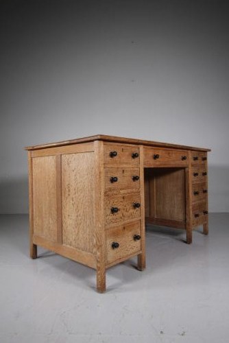 Superb Heals of London Edwardian Antique Oak Pedestal Desk - Labelled View X
