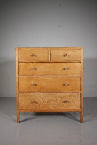 Tall Heals 1920's Oak Chest of Drawers  - Labelled